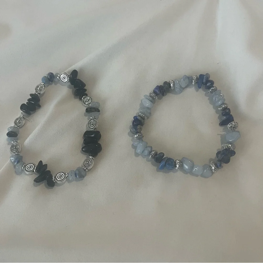 Aquamarine Lapis Lazuli Blue Goldstone Beaded Stretch Bracelets Handmade NWT - Picture 5 of 8
